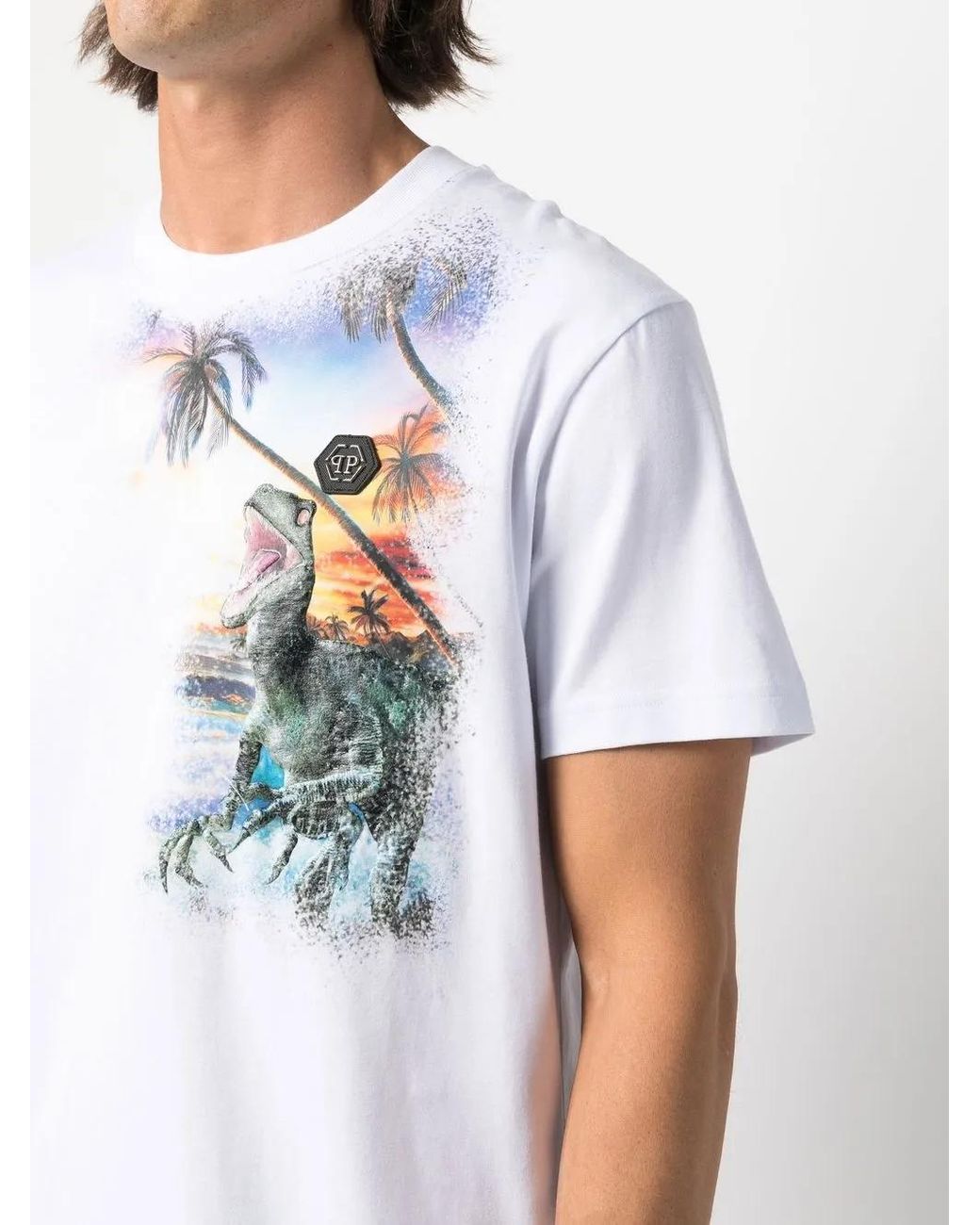 Philipp Plein Blue Hawaii Graphic T-Shirt for men