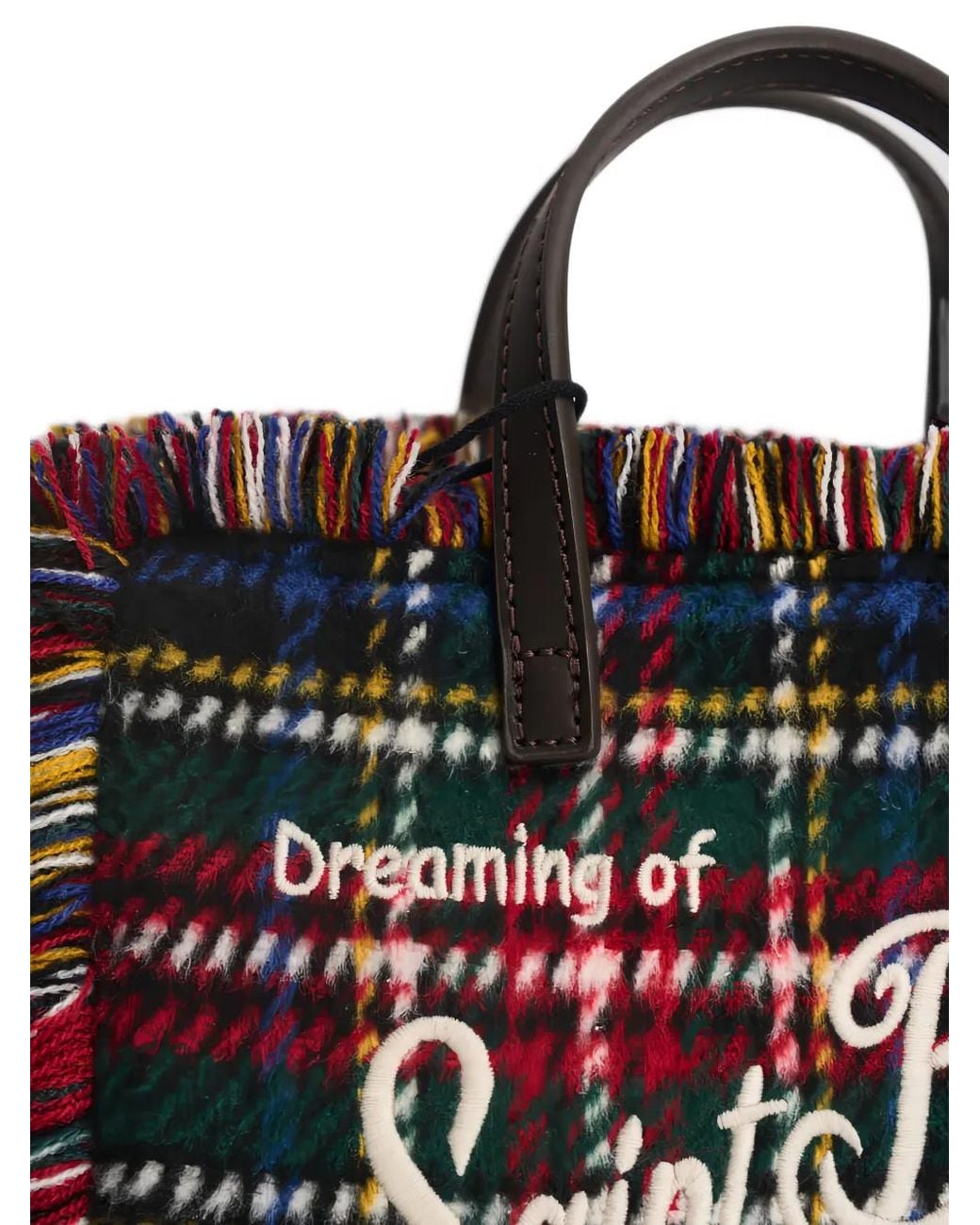 Mc2 Saint Barth Black Vanity Mini Tartan Fringed Tote Bag