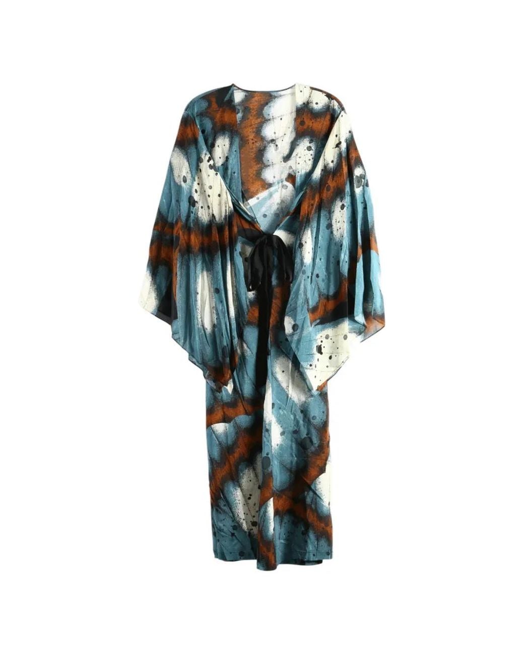 YANGKEHAN Blue Floral-Print Silk Coat