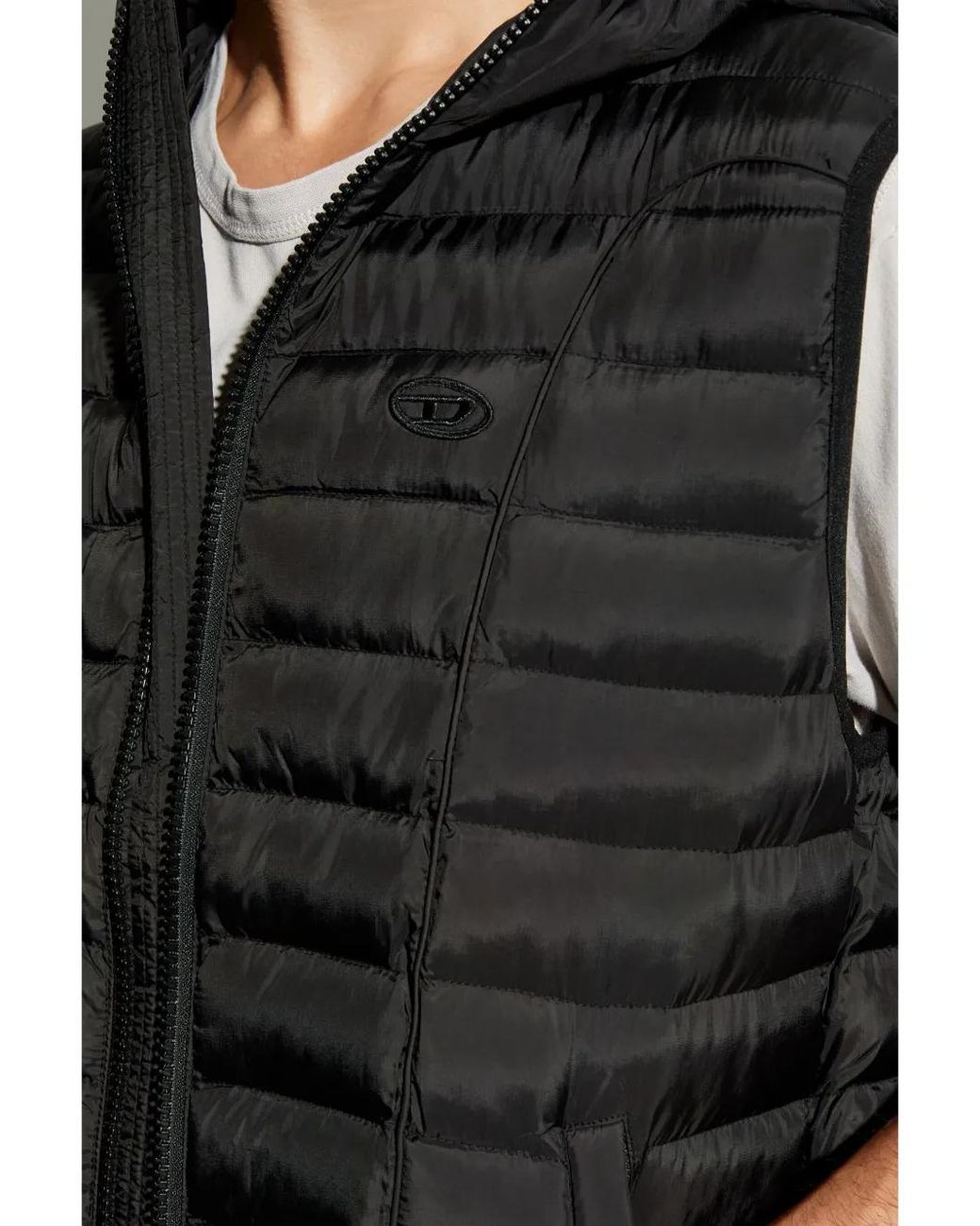 DIESEL Black Hooded Vest 'W-Temple' for men