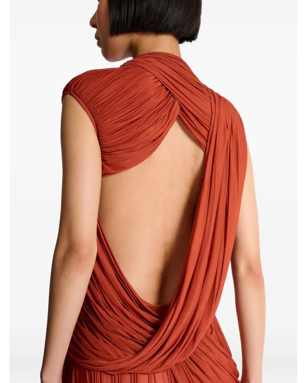Balmain Red Draped Flowing Jersey Dress