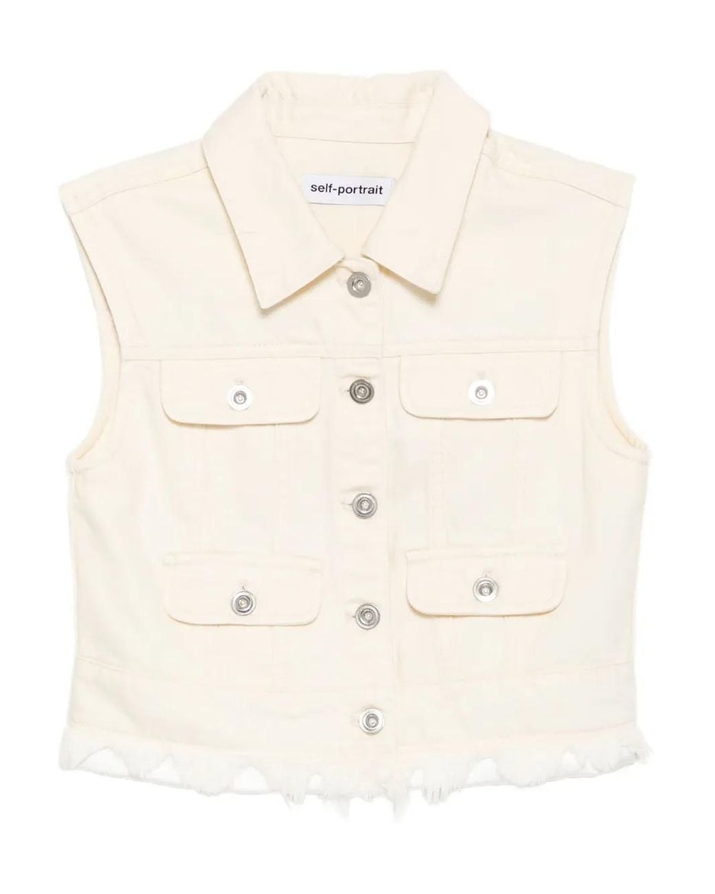 Self-Portrait Natural Sleeveless Denim Jacket