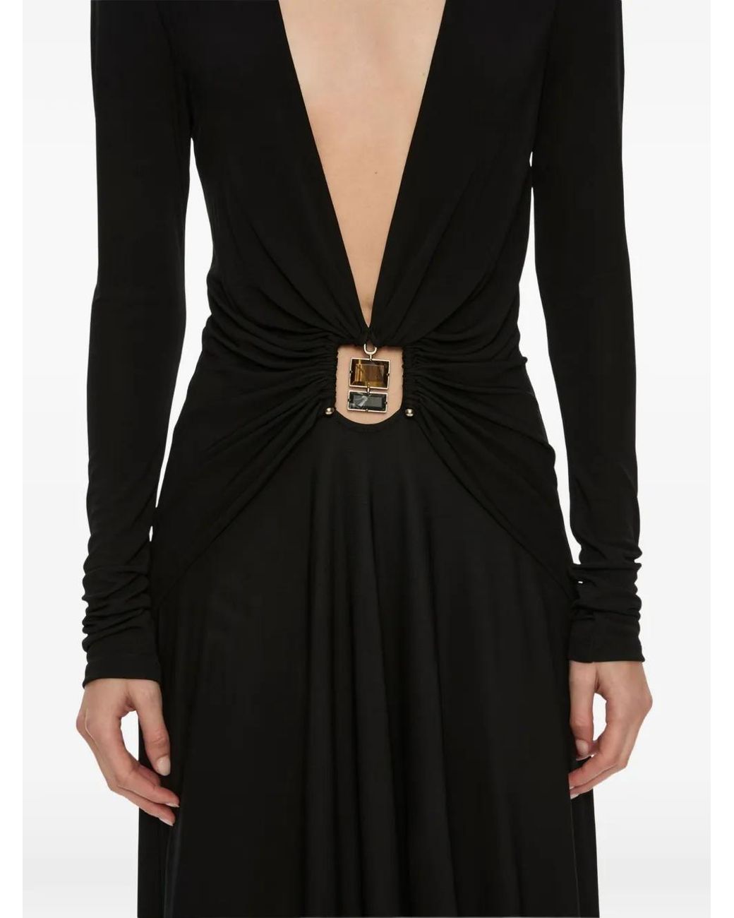 Christopher Esber Black Bezel Quartz Ruched Long-Sleeve Dress