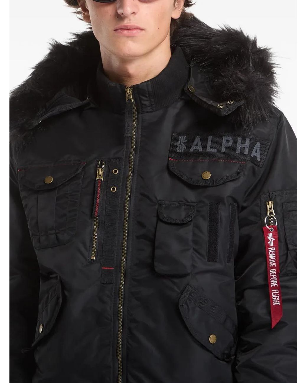 Alpha Industries Black Veste Deflector Bordée De Fourrure Artificielle for men