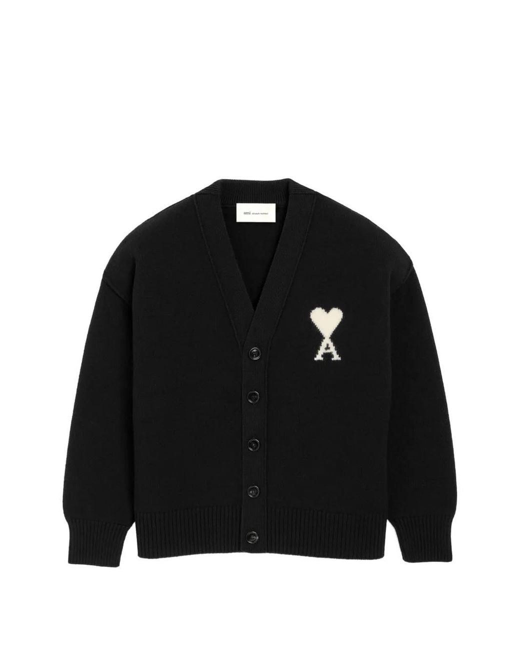 AMI Black Wool Cardigan With Ami De Coeur