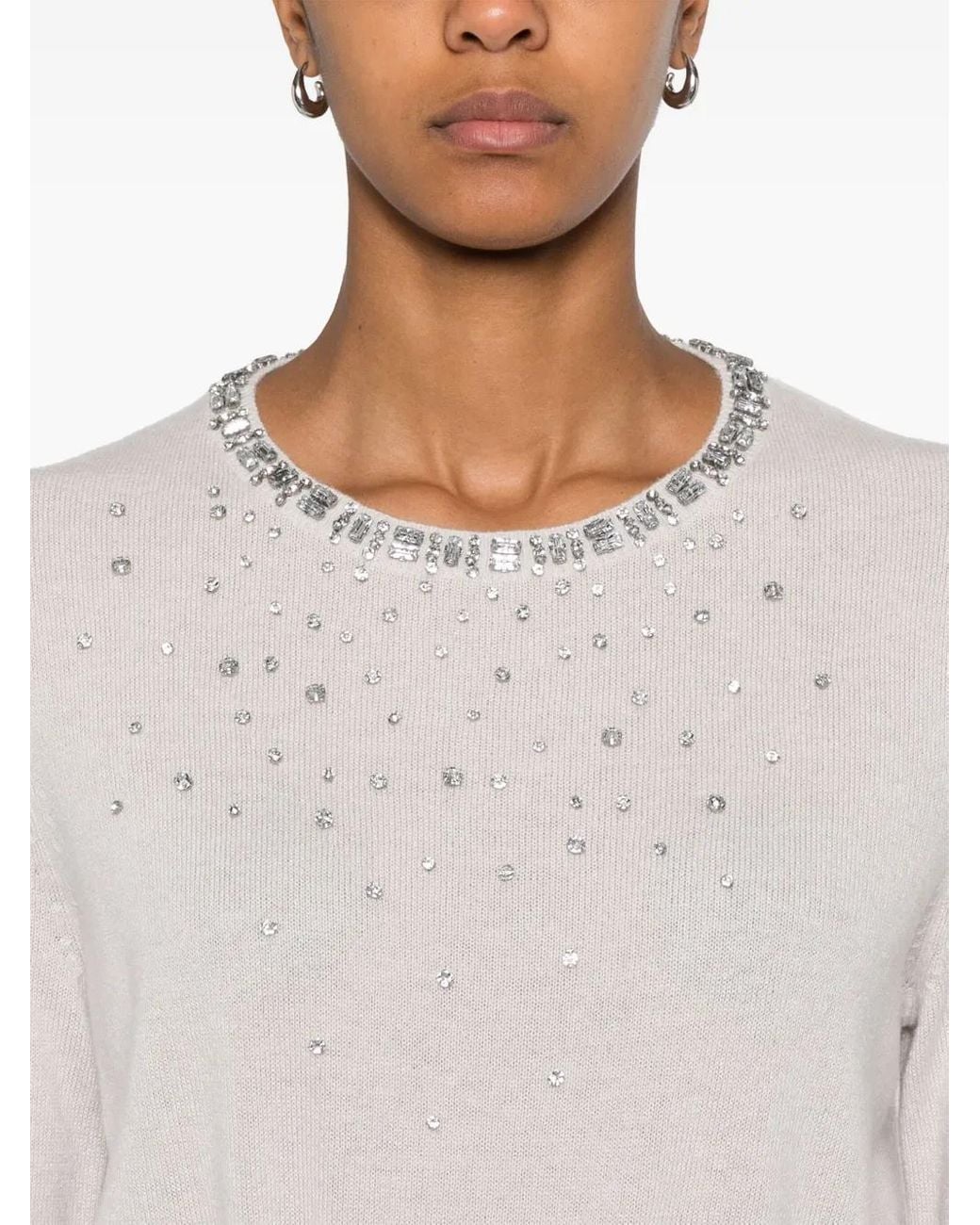 Luisa Cerano White Rhinestoned Sweater