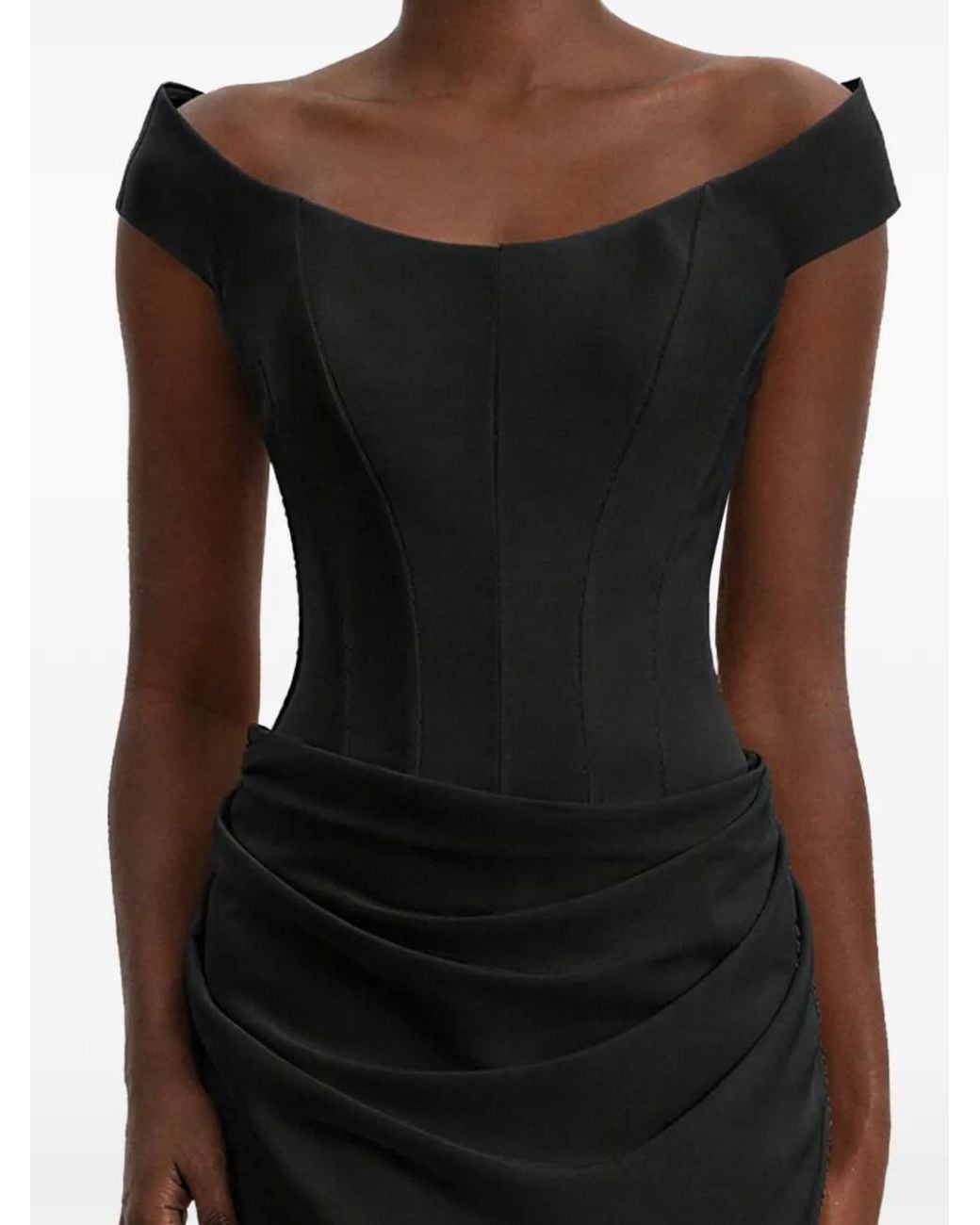 Gemy Maalouf Black Off-Shoulder Structured Corset Dress
