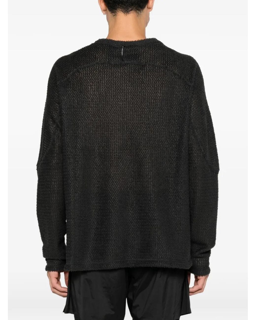 Satisfy Black Waffle-Knit Raglan-Sleeve Sweater for men