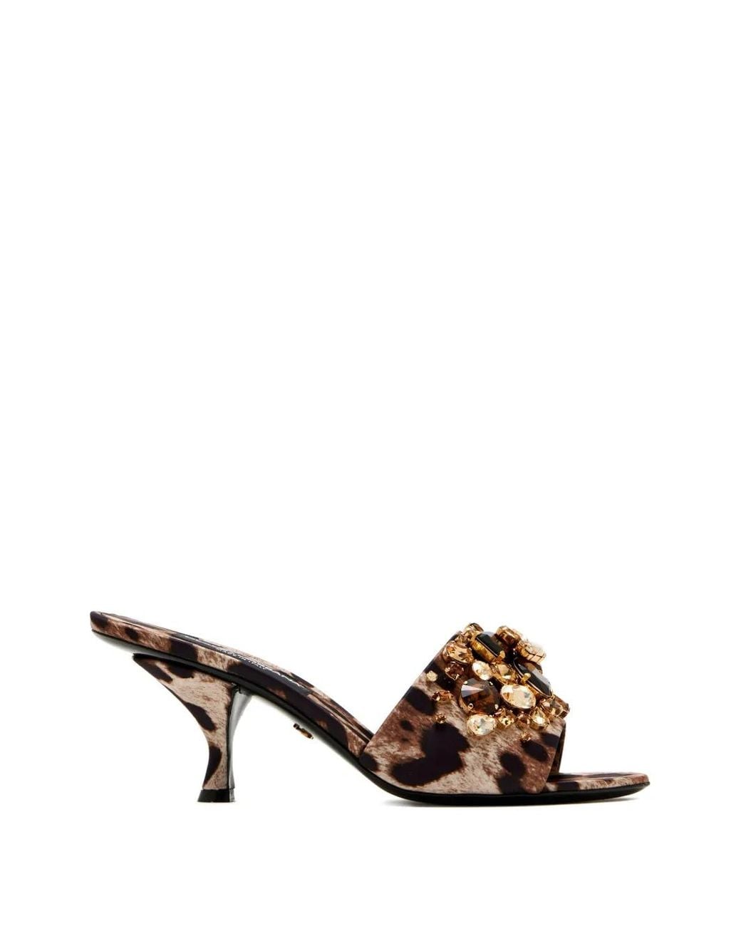 Dolce & Gabbana Brown Satin Mules With Embellishments