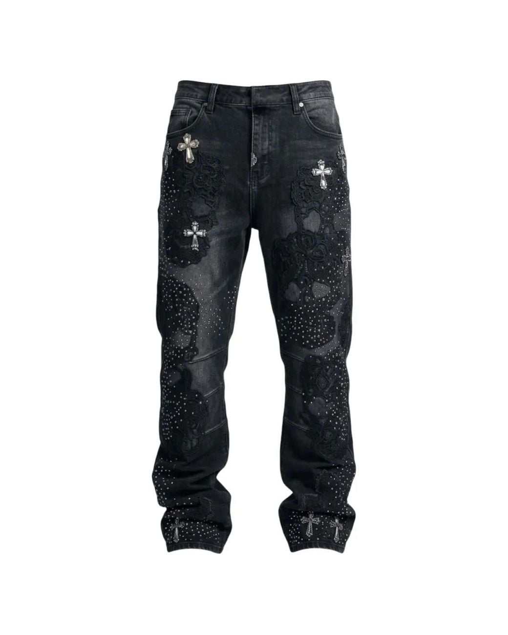 GUAPI Black Obsidian Sacred Skull Straight-Leg Jeans for men