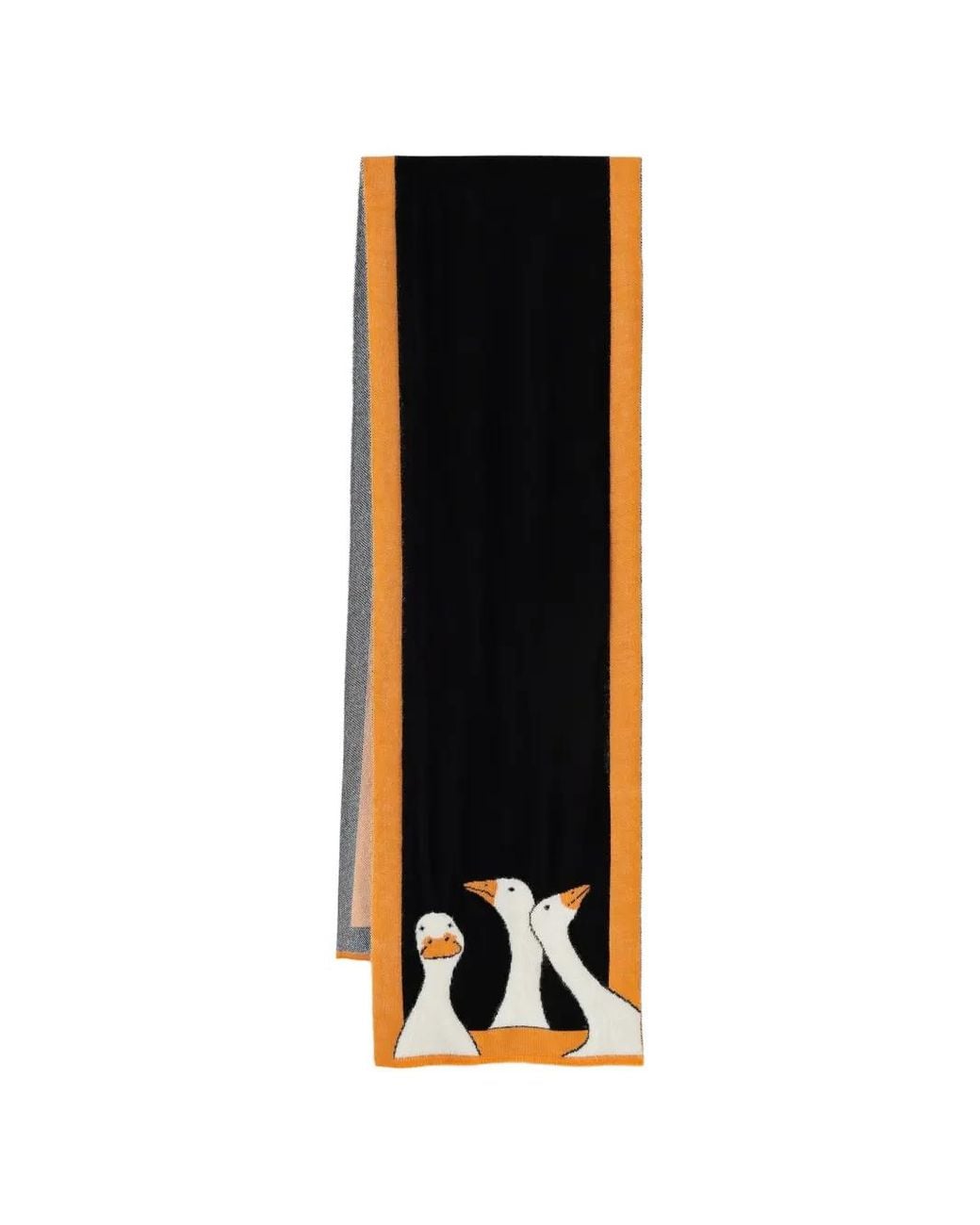 Moschino Black Duck-Intarsia Logo-Knit Wool Scarf