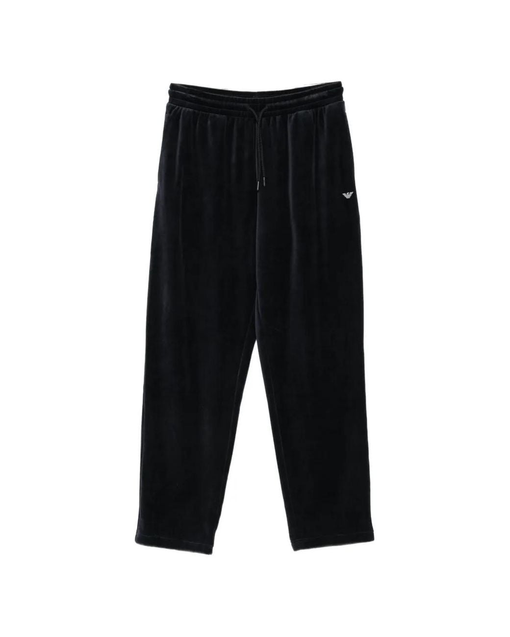 Emporio Armani Black Velvet-Effect Drawstring Track Pants for men