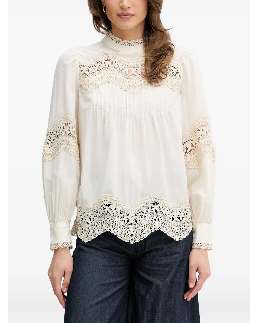 Ouí White Lace-Detail Blouse