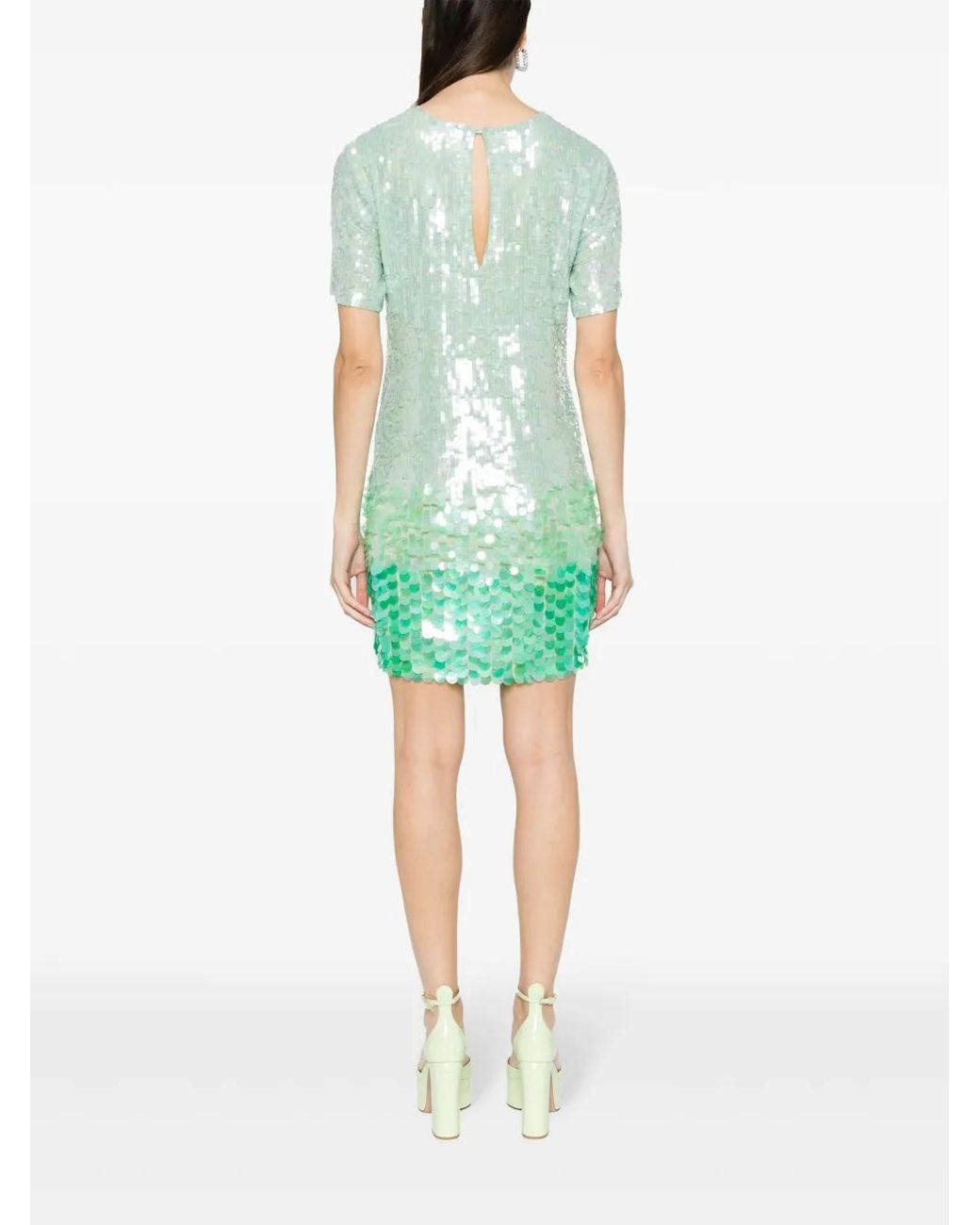 P.A.R.O.S.H. Green P.A.R.O..H. Sequin-Embellished Short-Sleeved Dress