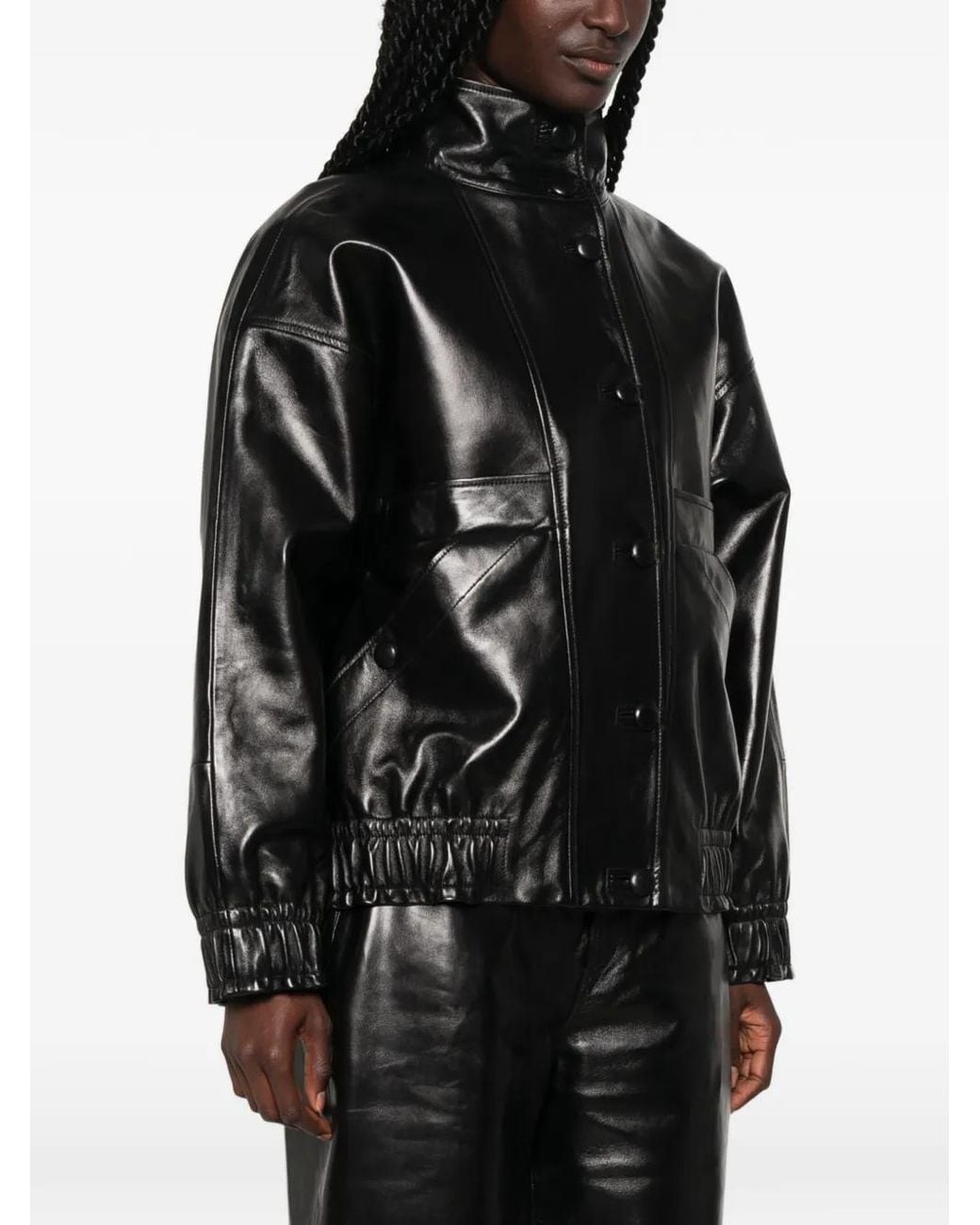 Sandro Black Oversized Leather Jacket