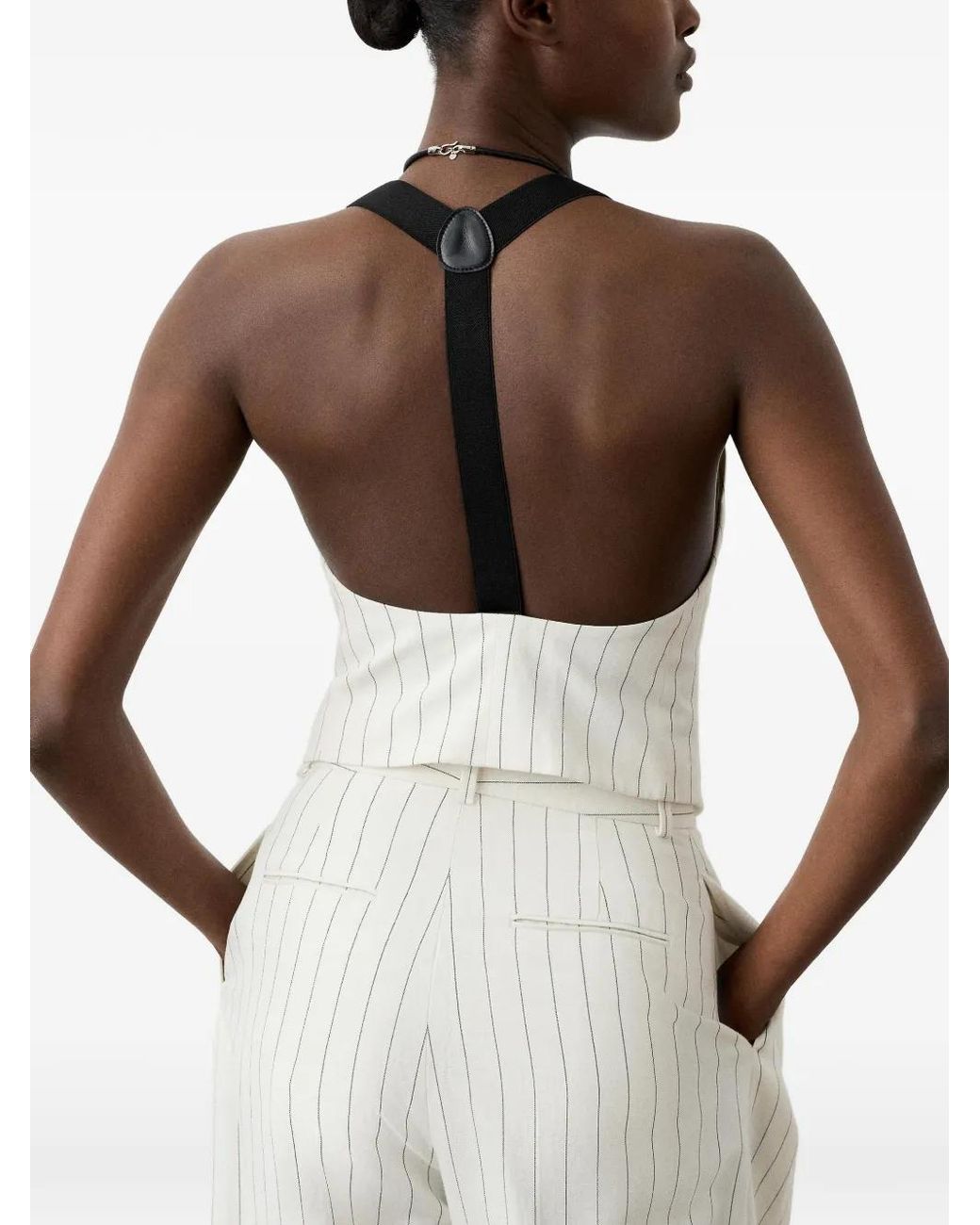 Ralph Lauren White Donella Striped Suspender Bustier Top