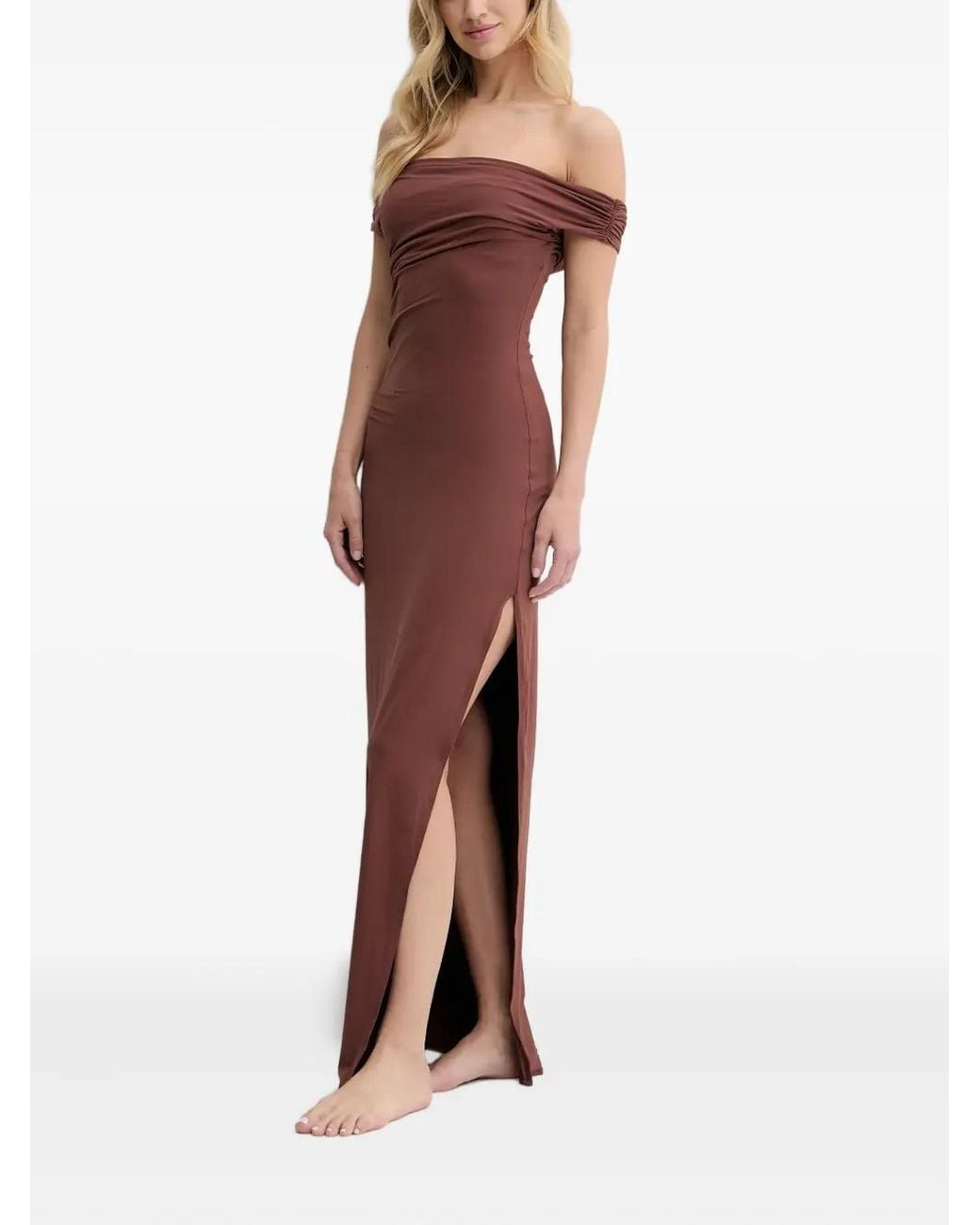 Bondeye Red Off-Shoulder Side-Split Maxi Dress