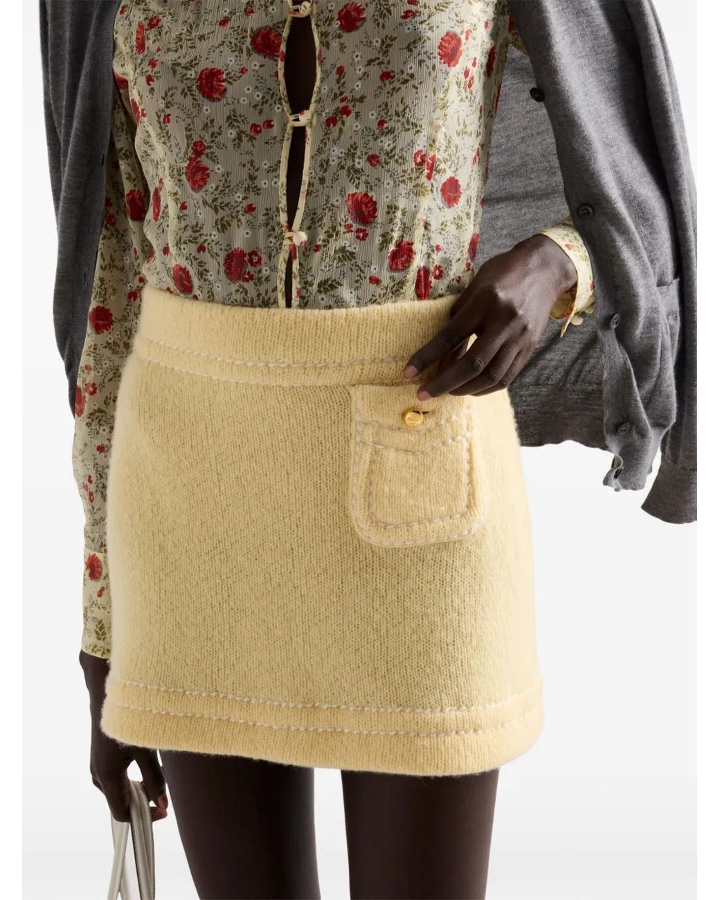 Prada Natural Triangle-Logo Cashmere Miniskirt