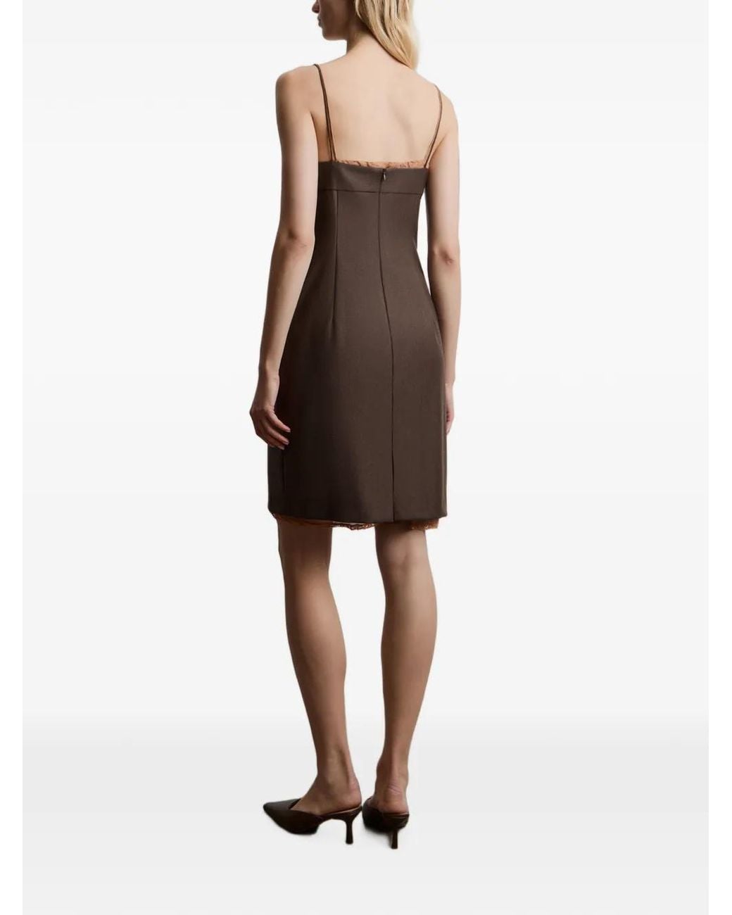 12 STOREEZ Brown Lace-Trim Spaghetti-Strap Mini Dress