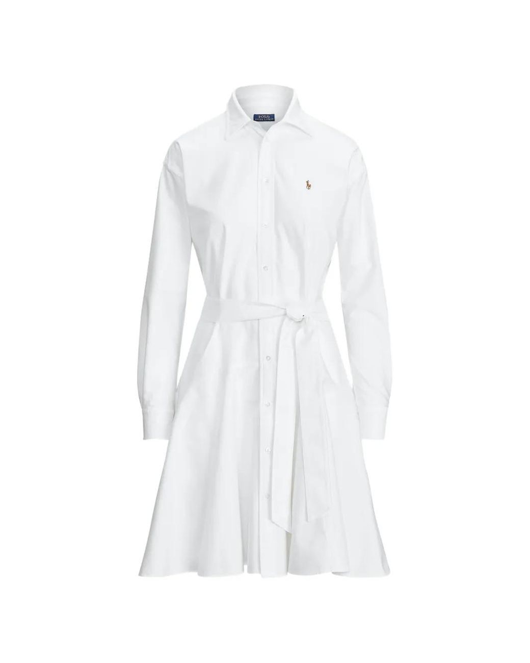 Polo Ralph Lauren White Belted Logo-Embroidered Shirt Mini Dress