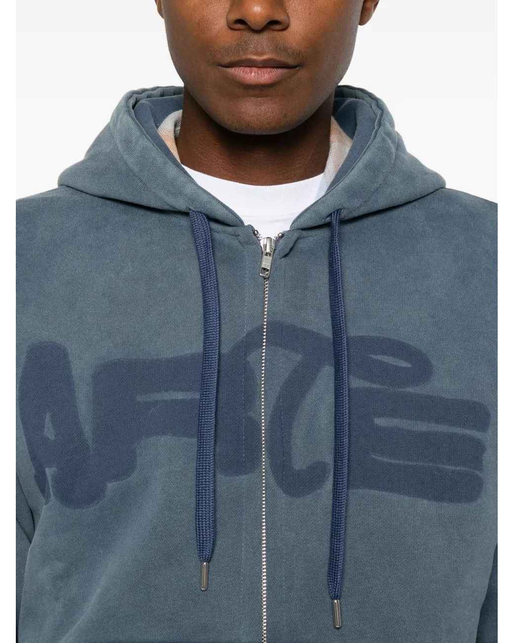 Arte' Blue Stencil Logo-Print Zip-Up Hoodie for men