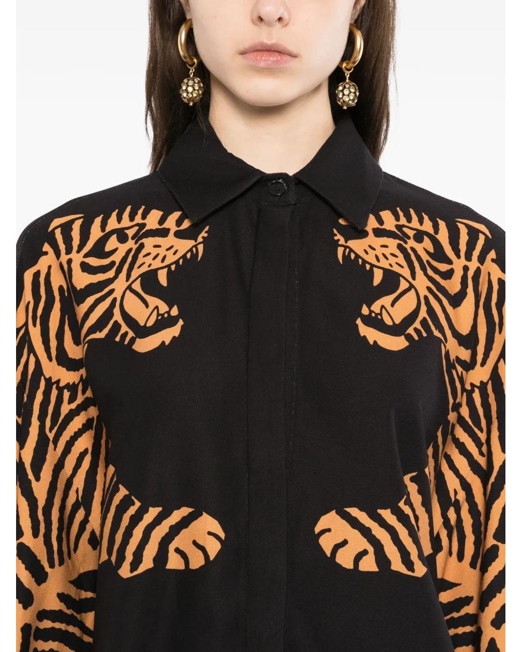 Farm Rio Black Tiger-Print Shirt