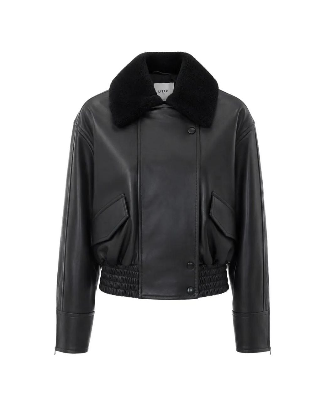 IVY & OAK Black Laila Lane Shearling-Collar Leather Jacket