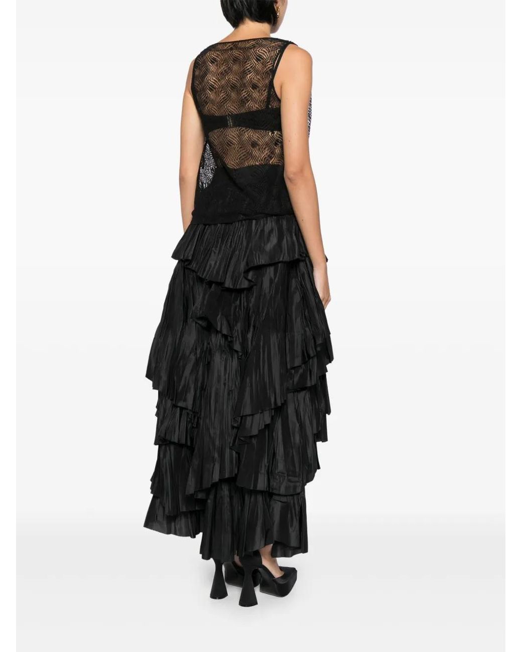 Saiid Kobeisy Black Lace Draped Top