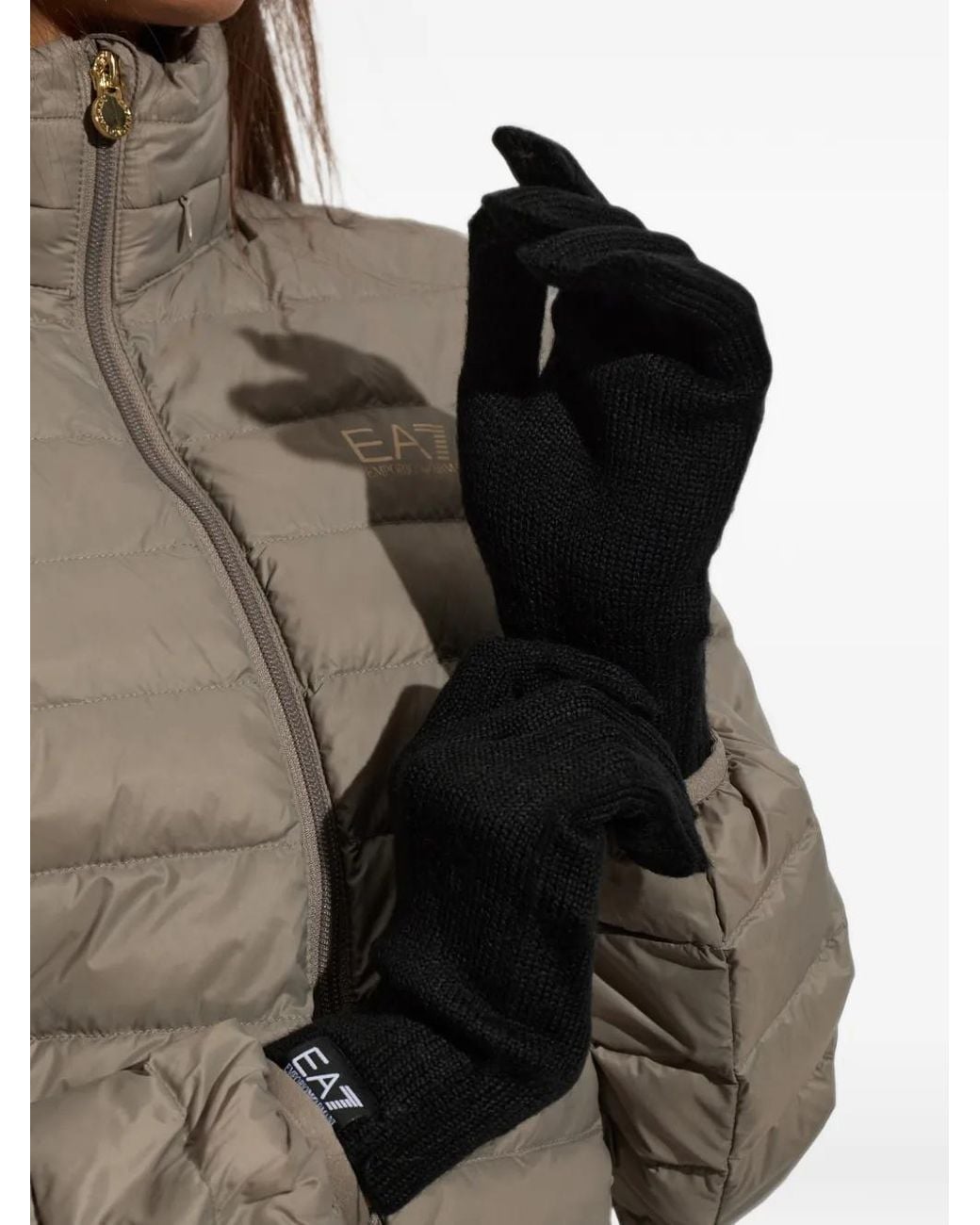 EA7 Black Logo-Patch Knit Gloves