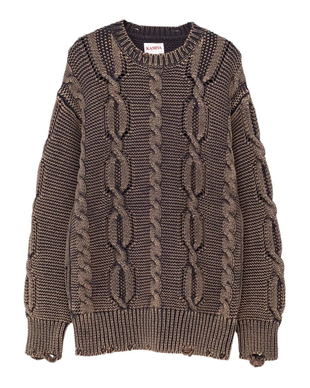KAMIYA Pullover Mit Zopfmuster in Brown für Herren