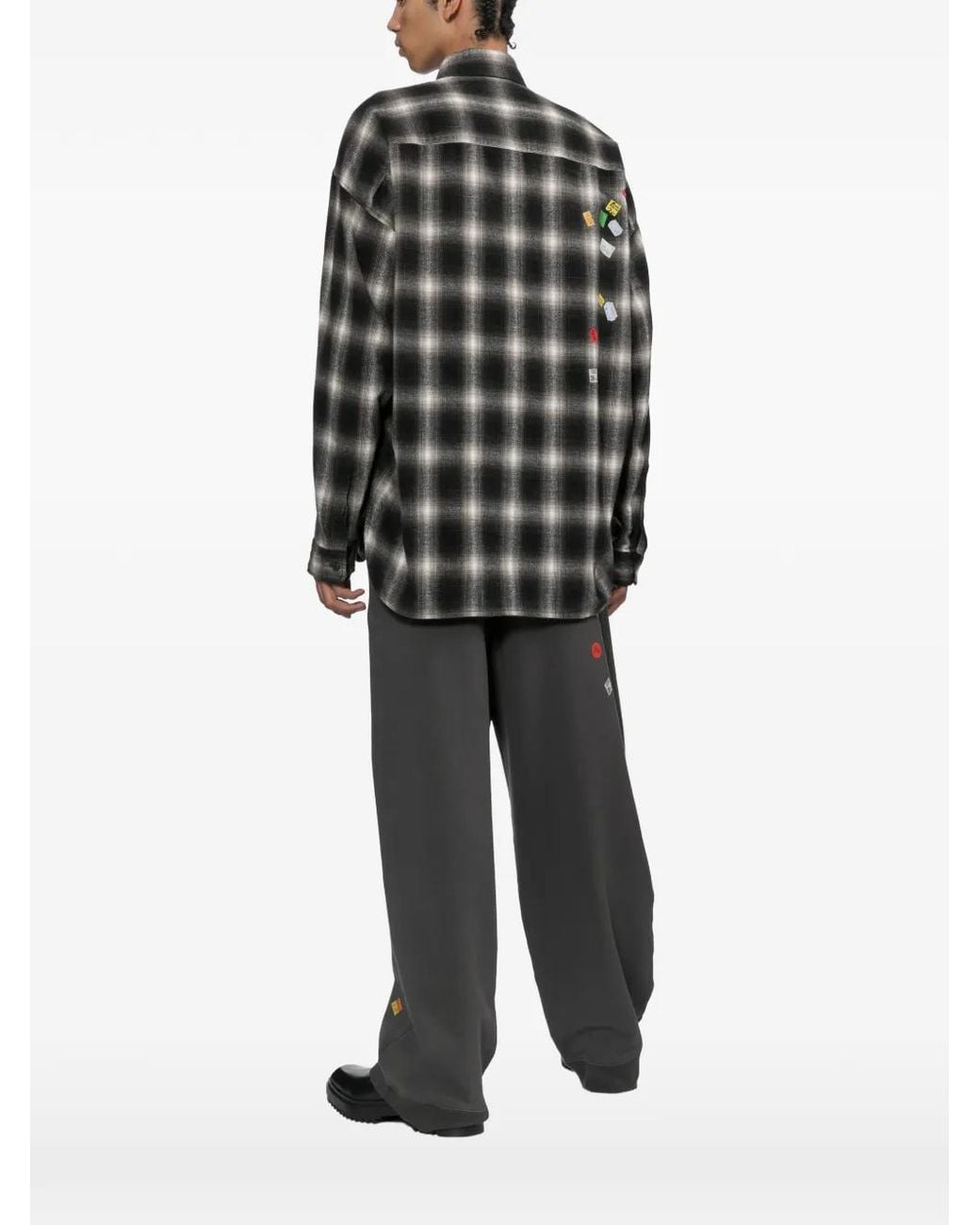 Maison Mihara Yasuhiro Black Price-Sticker Printed Check Shirt for men