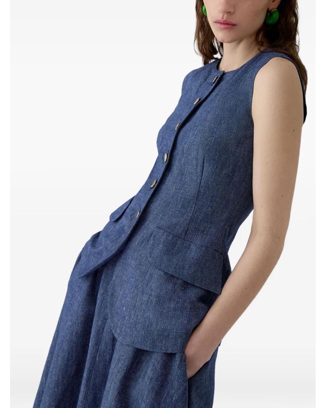 Carolina Herrera Blue Buttoned Peplum Top
