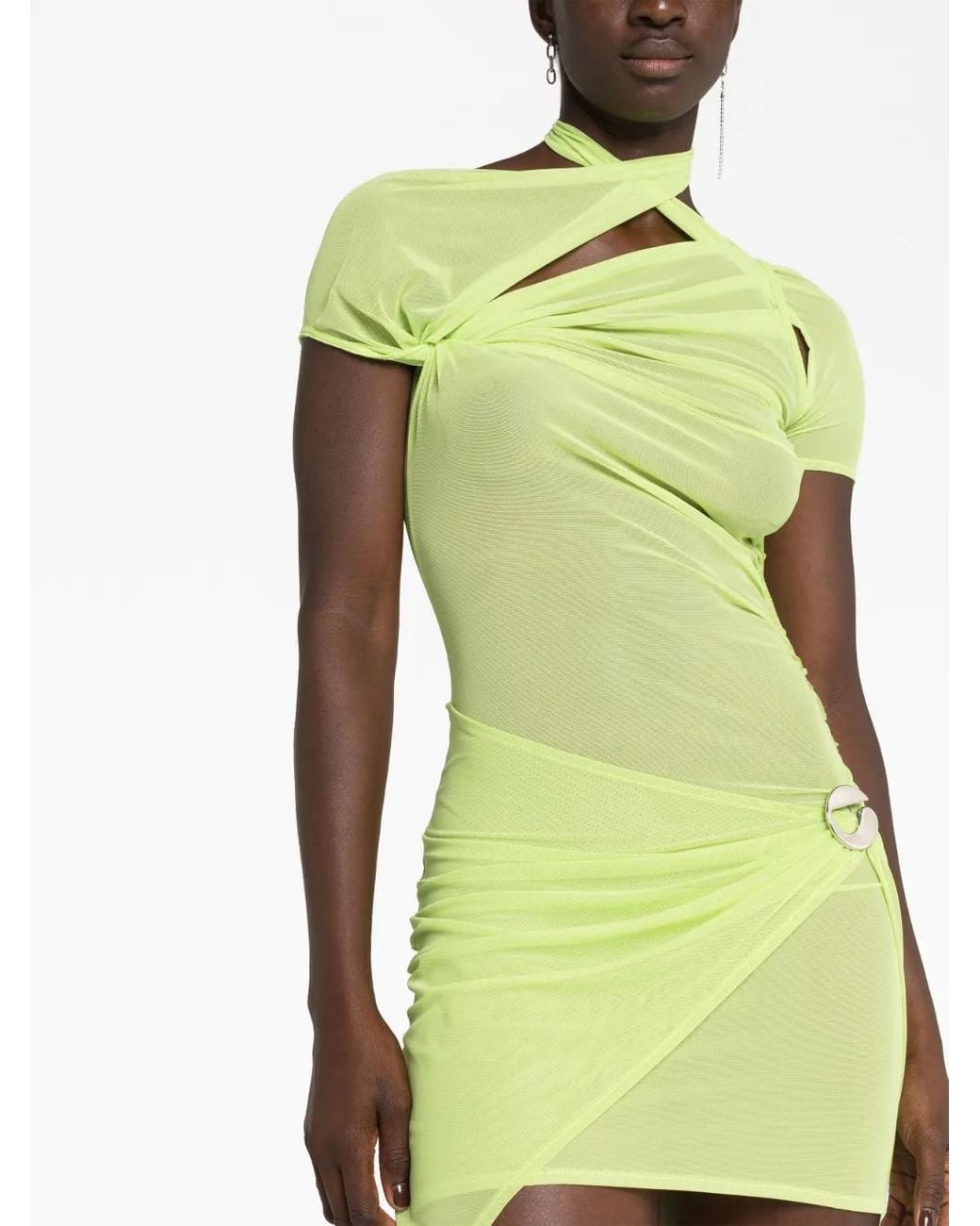 Coperni Yellow Asymmetric Mesh Mini Dress - Women's - Elastane/polyamide