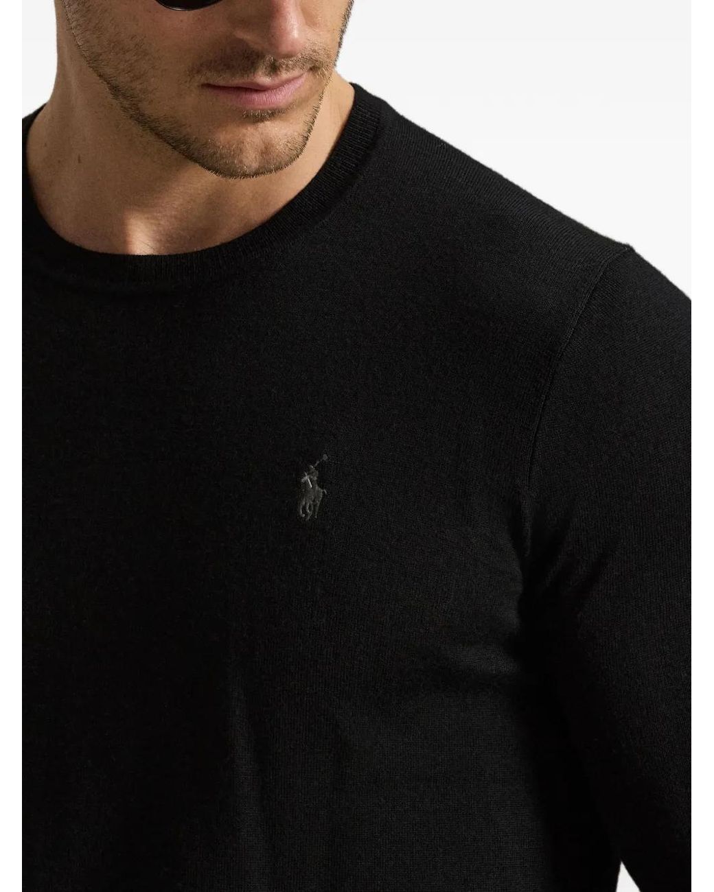 Polo Ralph Lauren Black Embroidered Pony Wool Sweater for men