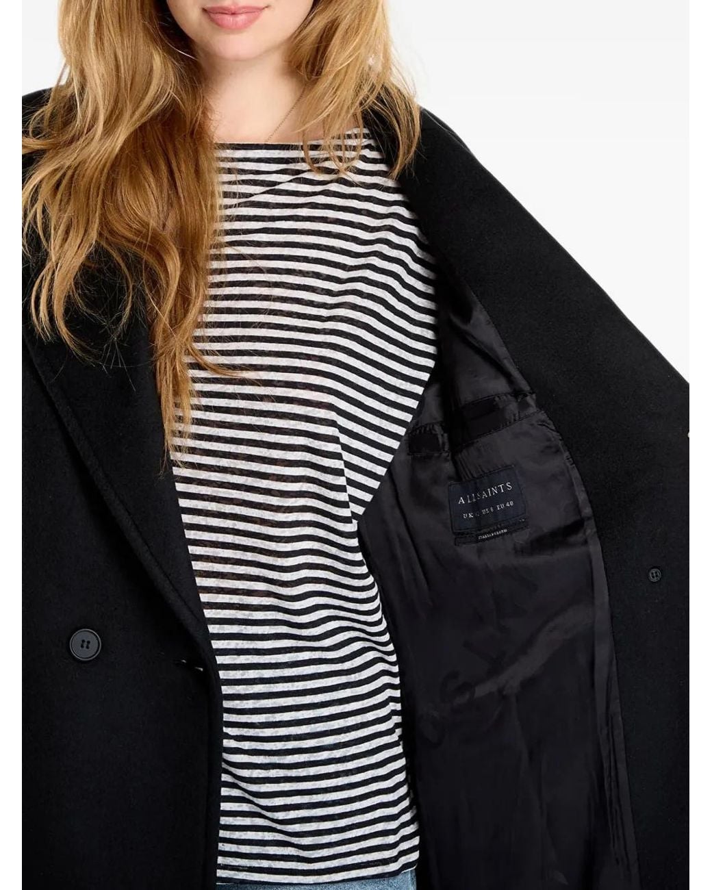 AllSaints Black Mabel Double-Breasted Coat