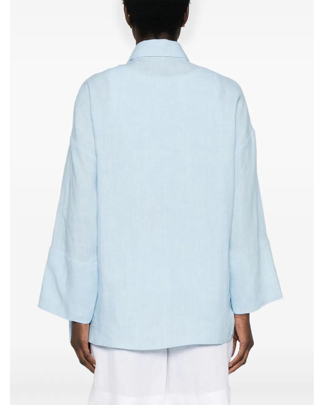 Eleventy Blue Linen Drop-Shoulder Shirt