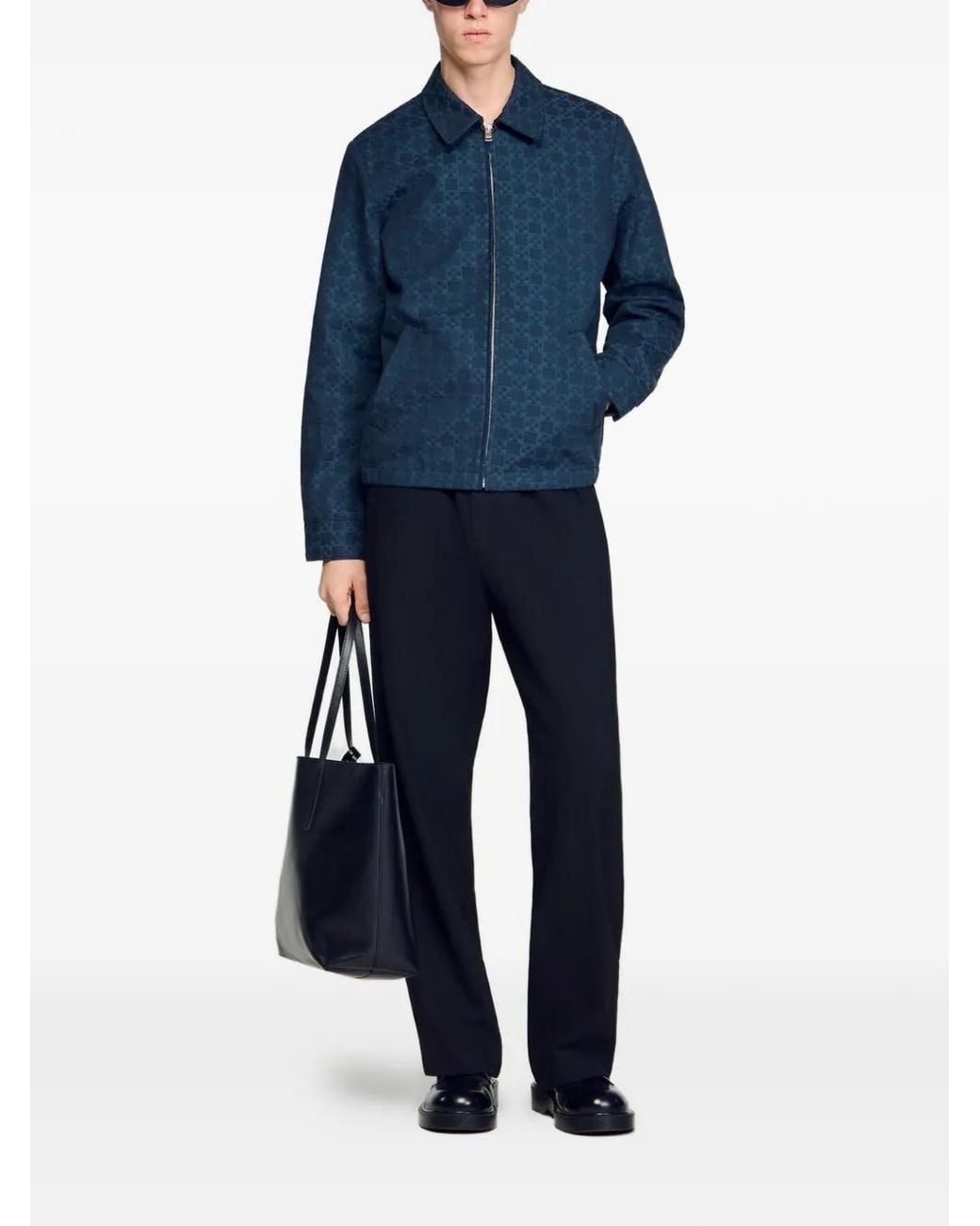 Sandro Blue Square-Pattern Denim Jacket for men