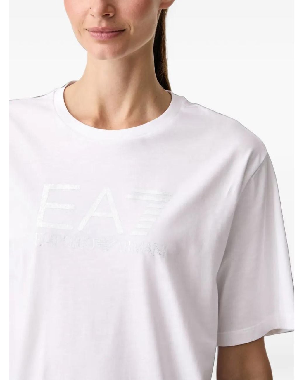 EA7 White Logo-Print T-Shirt