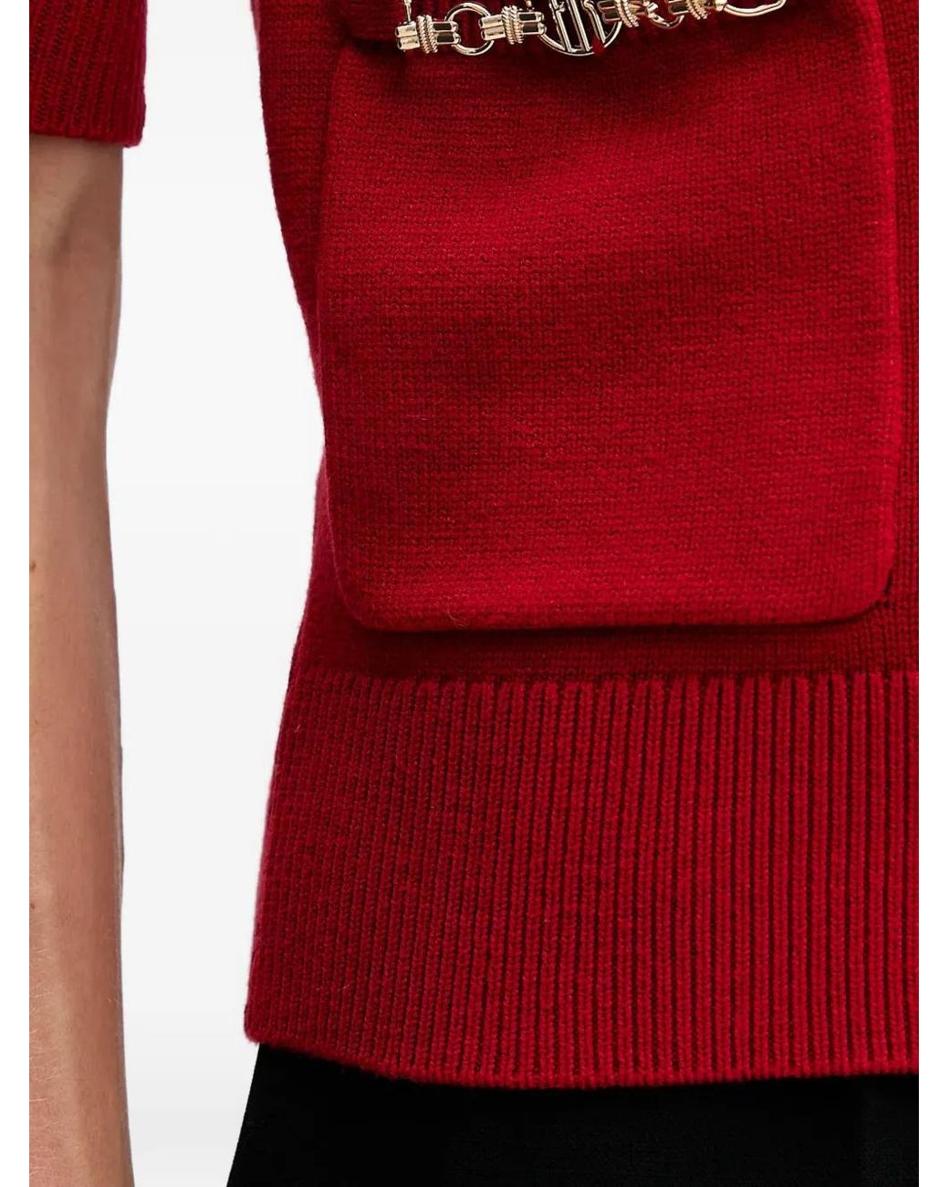 Fracomina Red Side-Pocket Puff-Sleeve T-Shirt