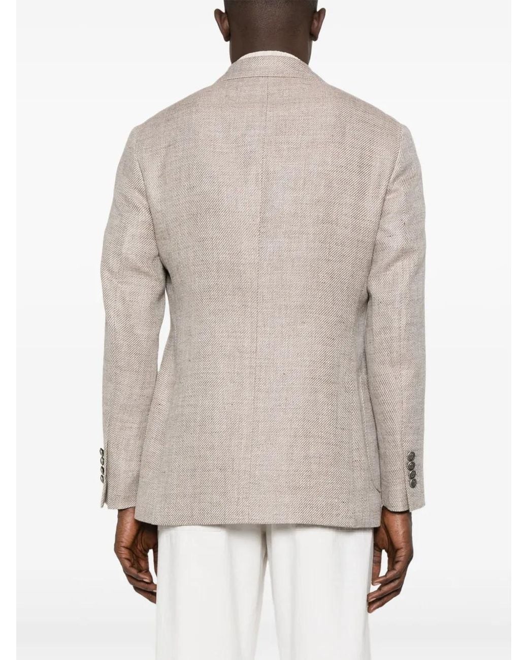 Brunello Cucinelli Natural Double-Breasted Peak-Lapel Blazer for men