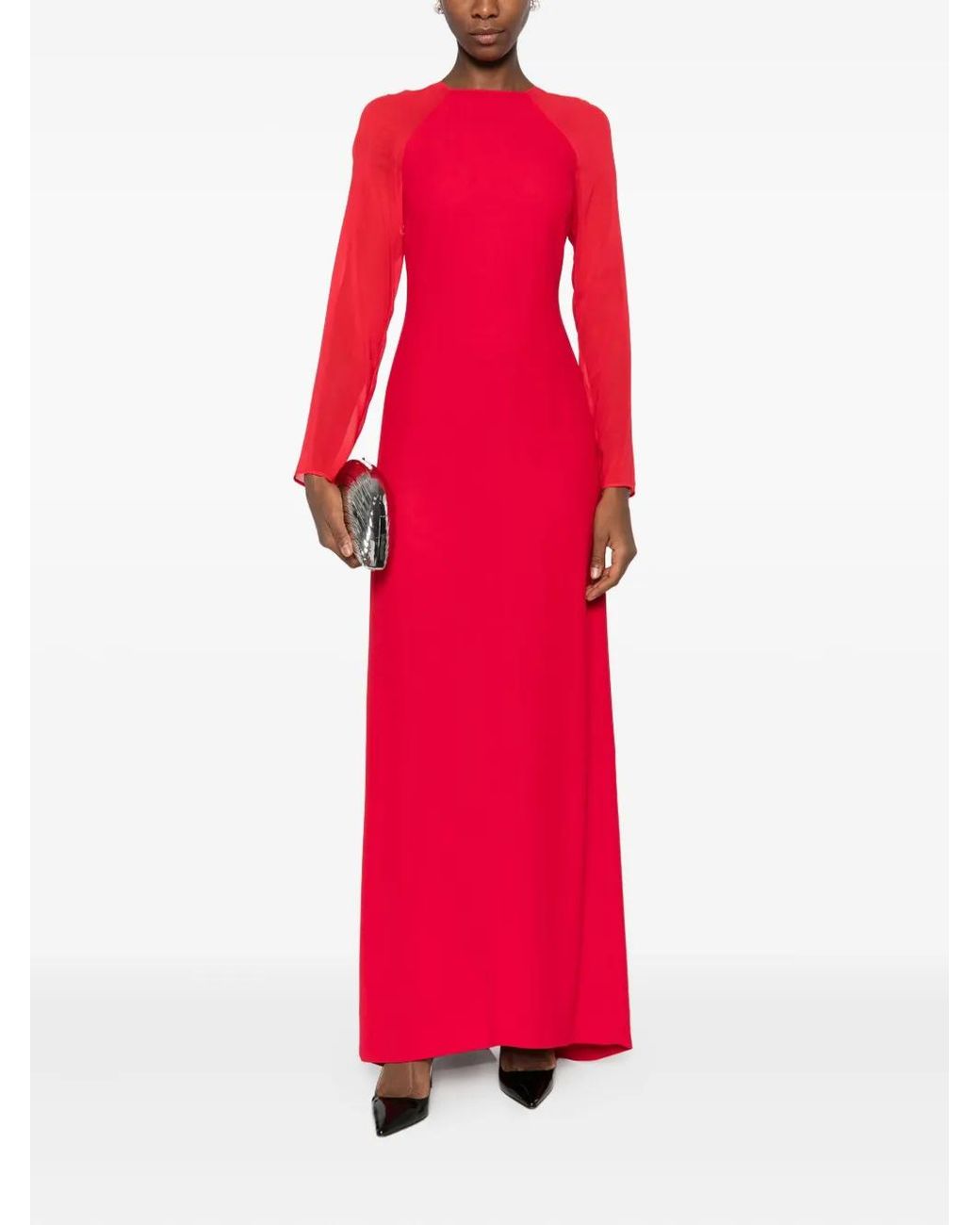 Alberta Ferretti Red Cardy Long-Sleeve Maxi Dress