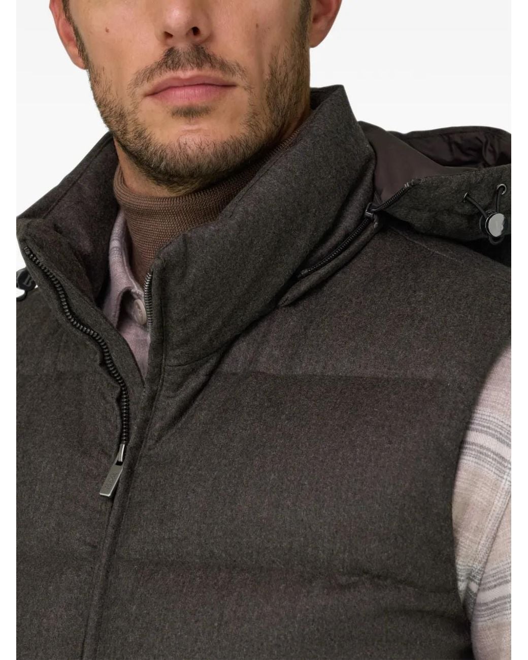 Boggi Gray Gilet Padded Flannel With Goose Down And Hood for men