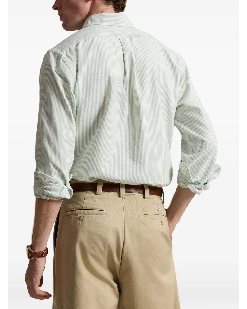 Polo Ralph Lauren White Custom Fit Striped Oxford Shirt for men