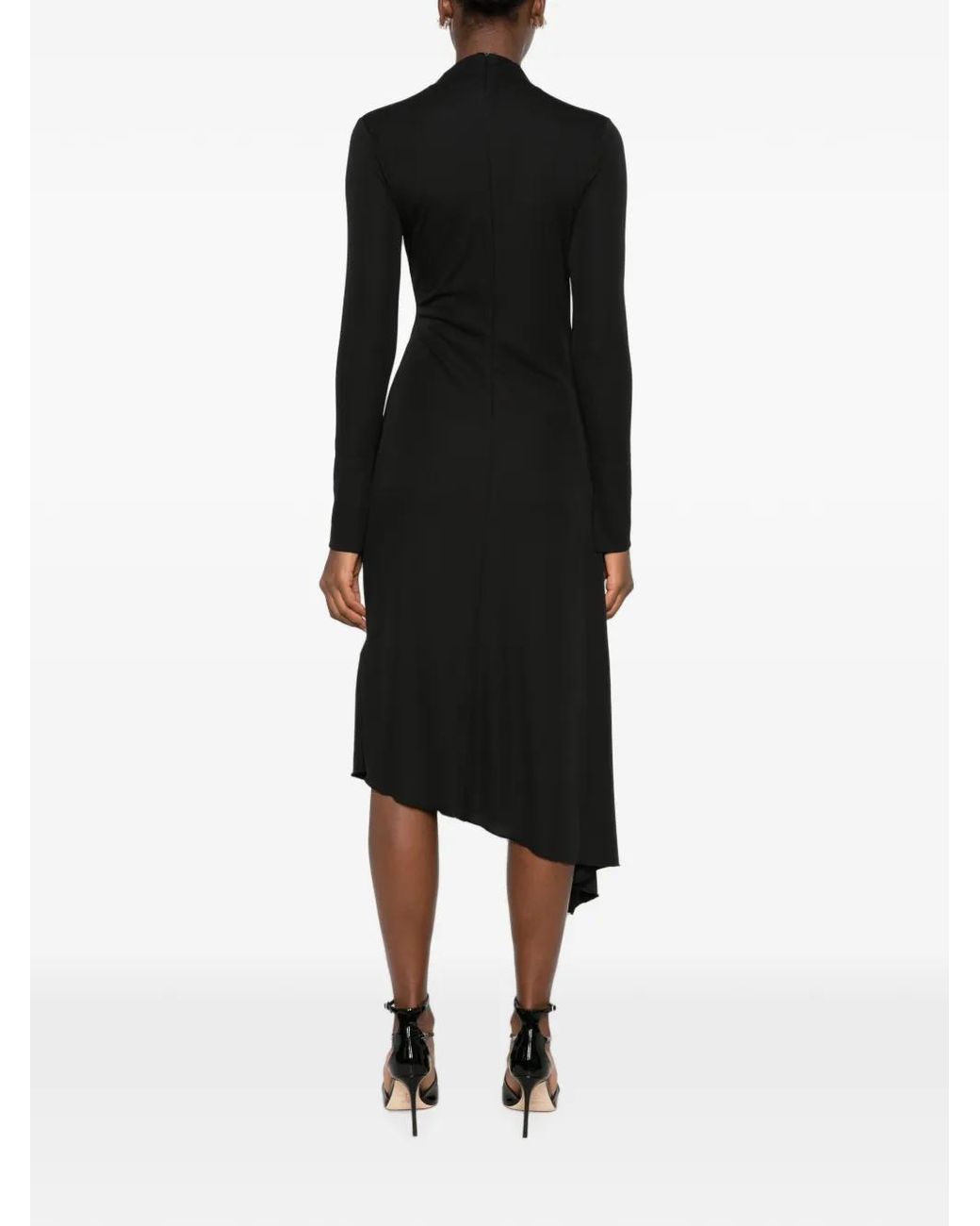 ERMANNO FIRENZE Black Draped Asymmetric Midi Dress
