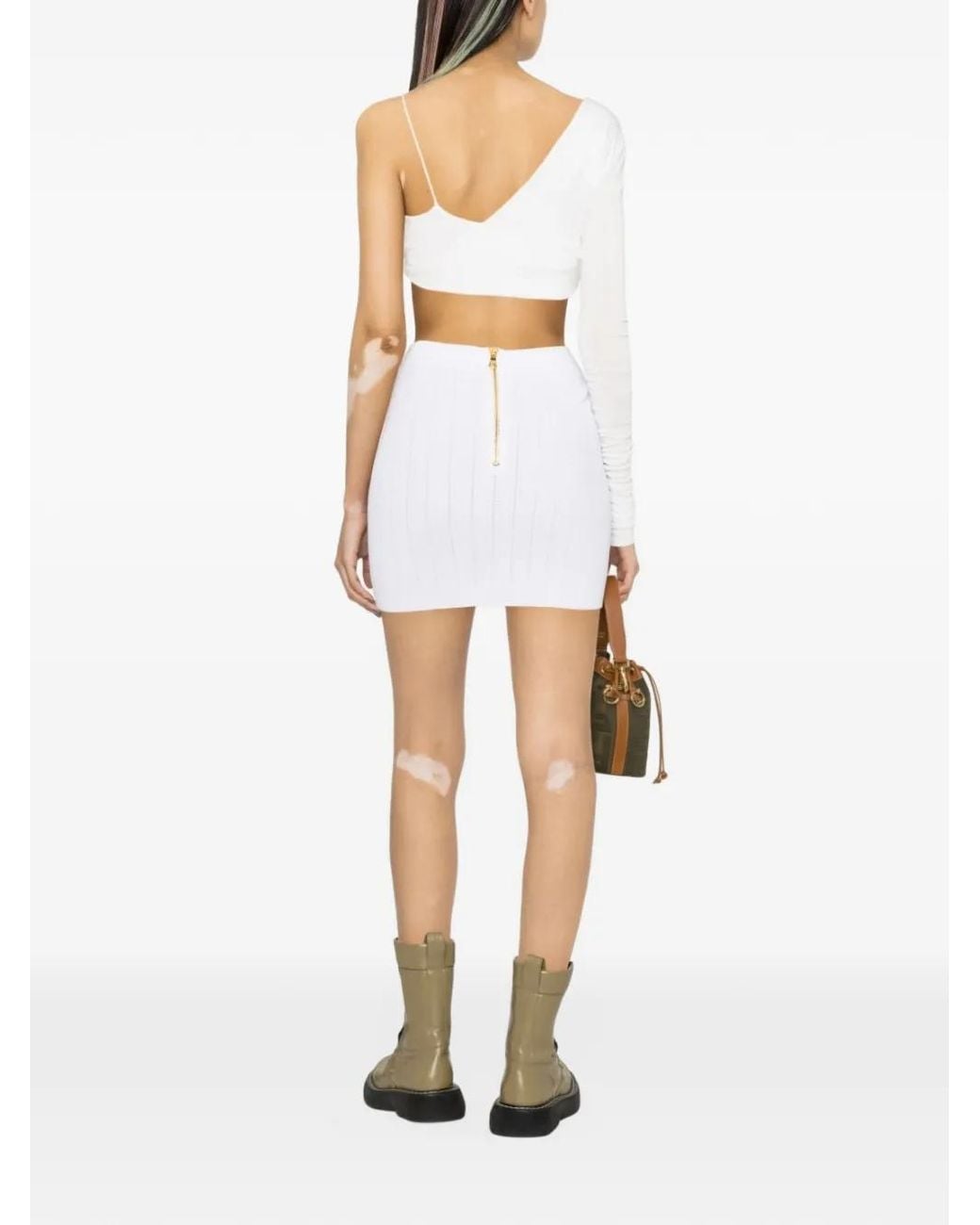 Balmain White Buttoned Knit Mini Skirt