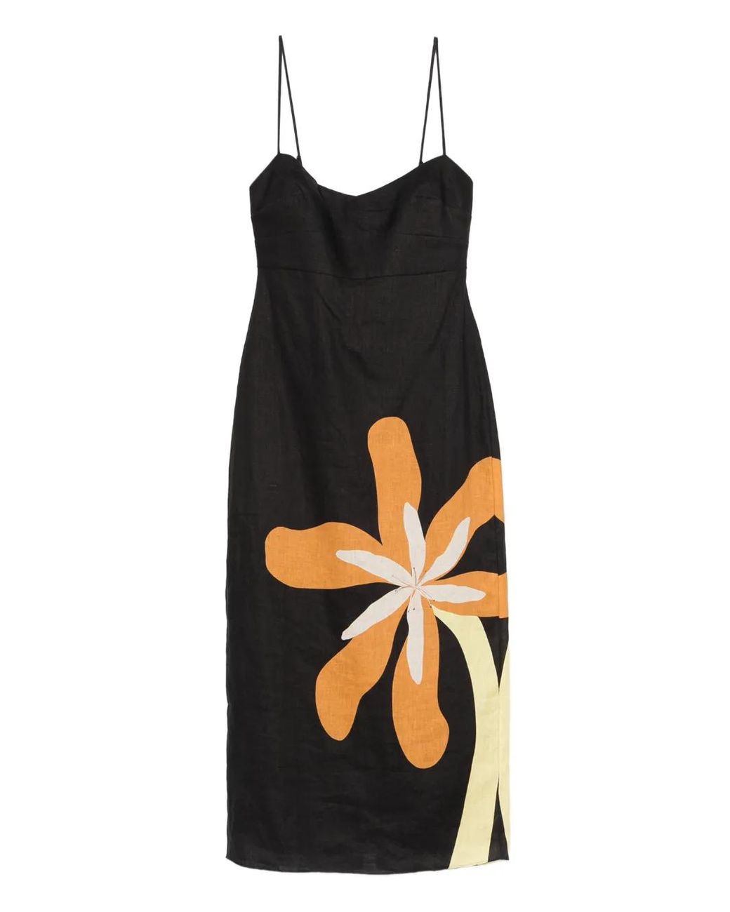 Cala De La Cruz Black Flower Strapped Midi Dress