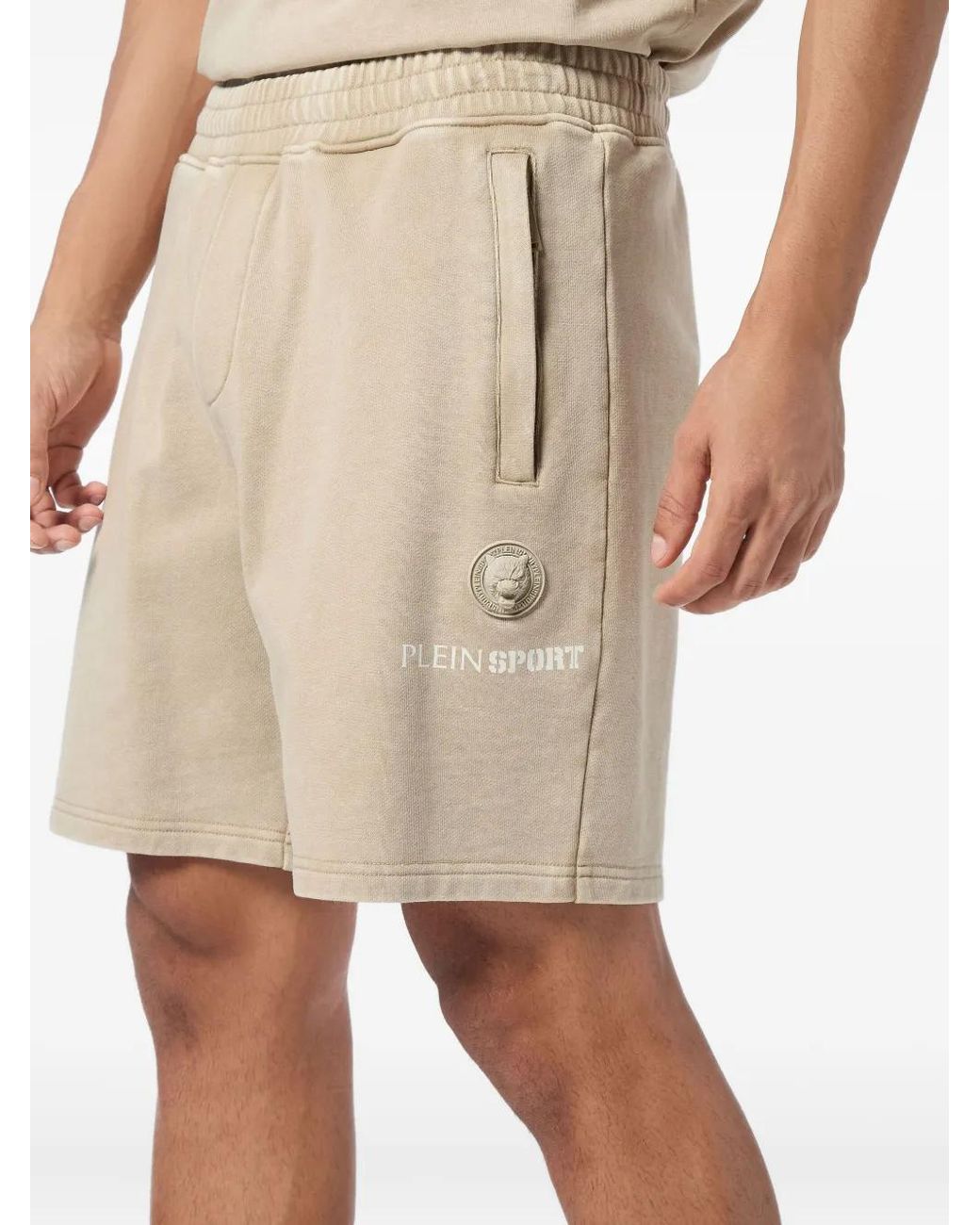 Philipp Plein Natural Logo-Plaque Track Shorts for men