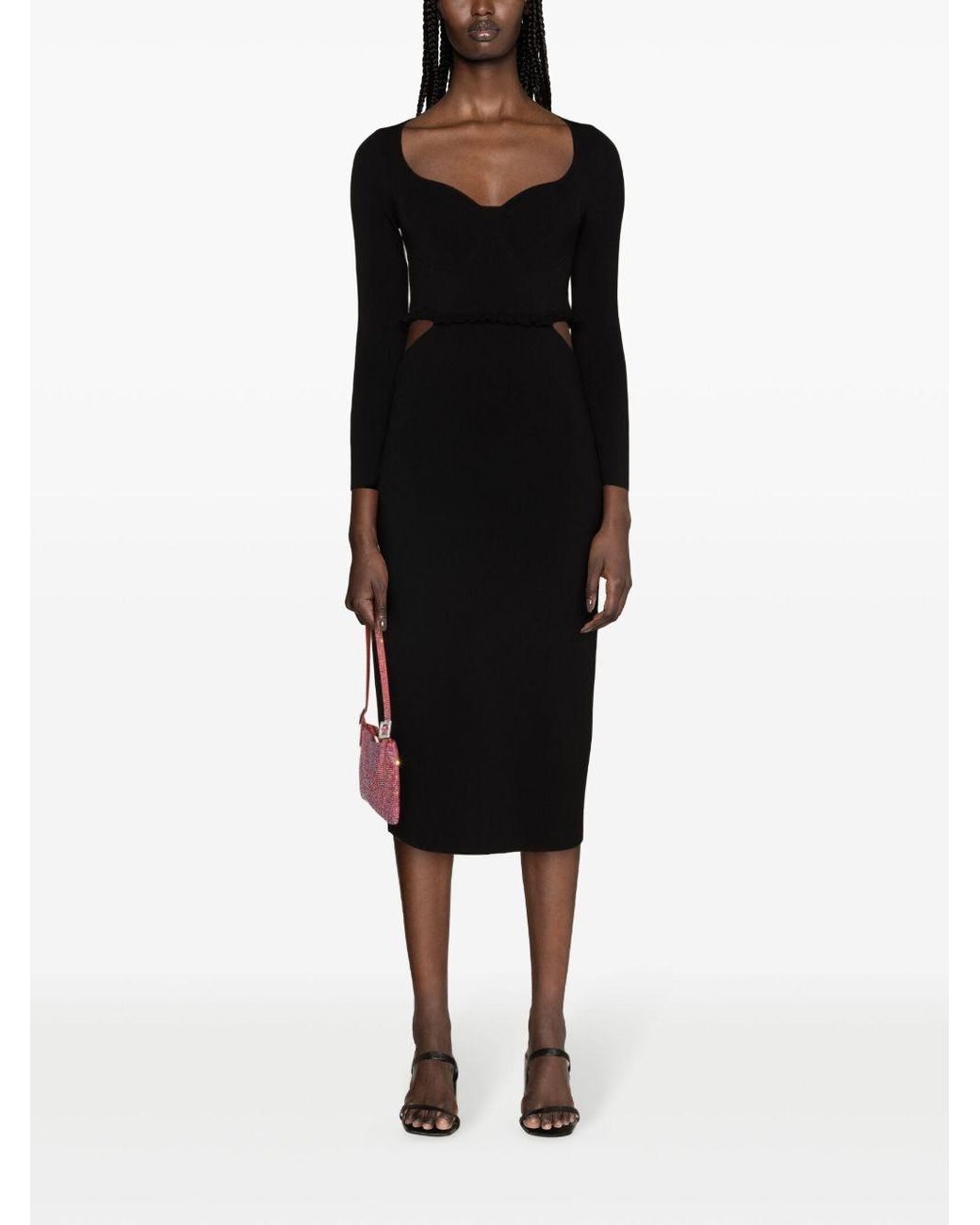Sandro Cut-Out Ribbed Midi Dress in Black | Lyst