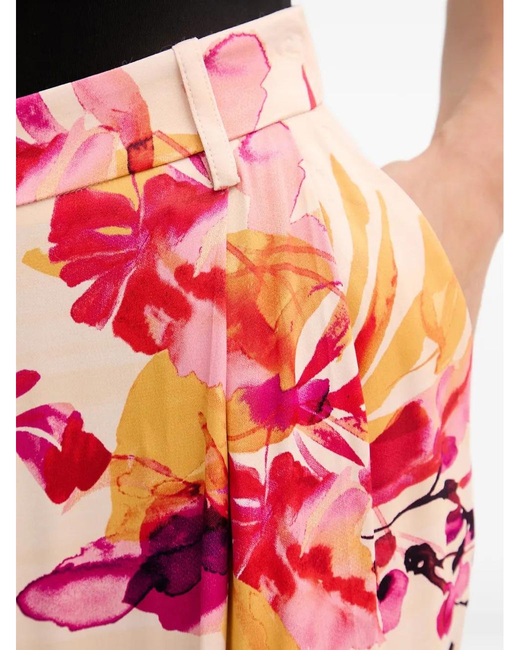 Lola Casademunt Red Floral-Print Pleated Trousers