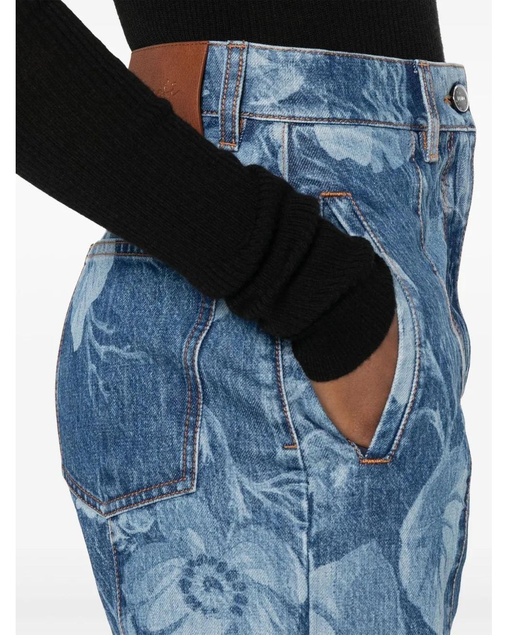 Fendi Blue Sea Garden-Print Jeans